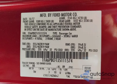 2018 Ford Mustang Gt z USA, uszkodzony, nr VIN 1FA6P8CF1J5111574